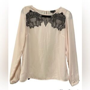 The Limited sheer long-sleeved cream blouse with black lace at top size Small.